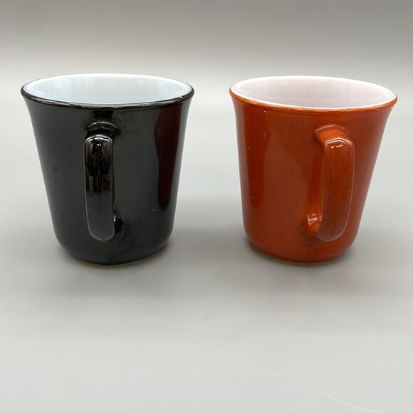 2 Vintage Milk Glass Mugs Corelle Orange & White Mug Pyrex Black & White Mug - Picture 3 of 10